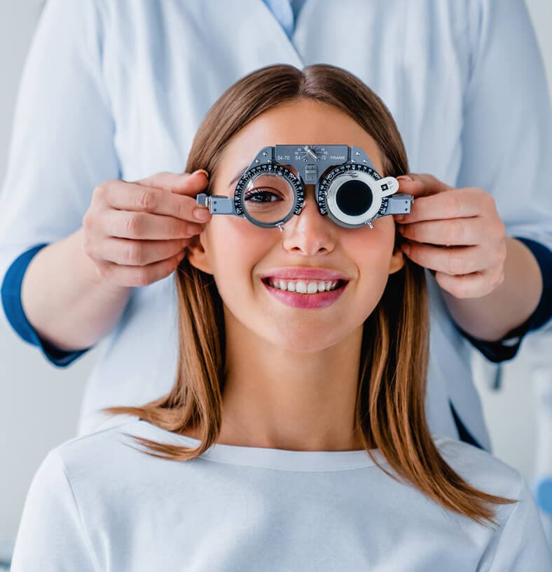 Patient receiving a Good Health 360 optical checkup in a Botswana clinic